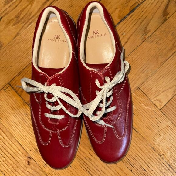 Anne Klein AK2 Women Red Leather Lace Up Loafer Sneaker Driving Shoes SZ 7 - Picture 3 of 9